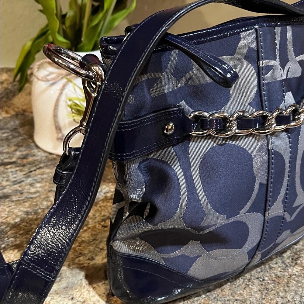 Coach EUC Moto Optic C Signature Blue Metallic Jacquard Crossbody/Shoulder - Picture 3 of 10